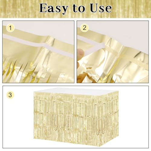 Timecity 2 Pack Champagne Foil Table Skirts 29.5x108 Inch Metallic Fringe Party Decor