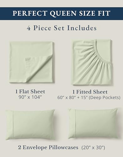 Queen Organic Cotton Percale Cooling Bed Sheet Set - Mineral - Lane Linen