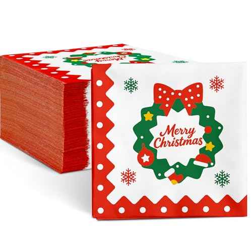 100 Count Christmas Cocktail Beverage Napkins, Disposable Paper Decoupage Xmas Dessert Napkins, Holiday Table Decor Party Supplies, 5¡± x 5¡±
