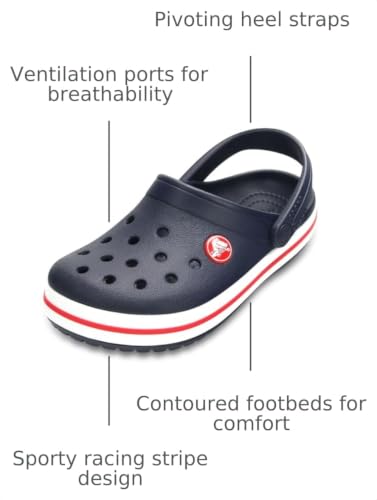 Crocs Kids Crocband Clogs Toddler Navy/Red - Lightweight Sporty Clogs for Kids