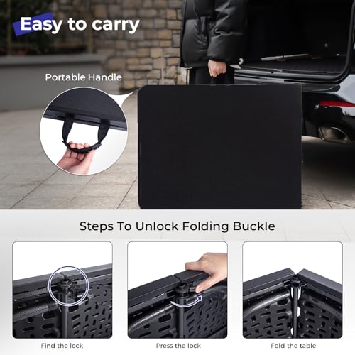 Black 6ft Folding Table - Heavy Duty Portable Utility Table with Handle