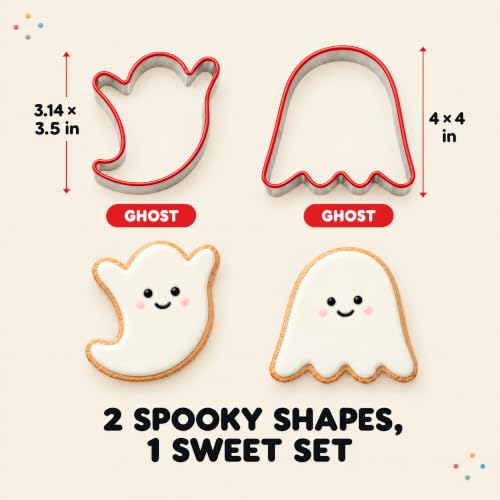 COOKIEQUE 2-Piece Halloween Ghost Cookie Cutters - Food-Grade Stainless Steel, Red Top Edge