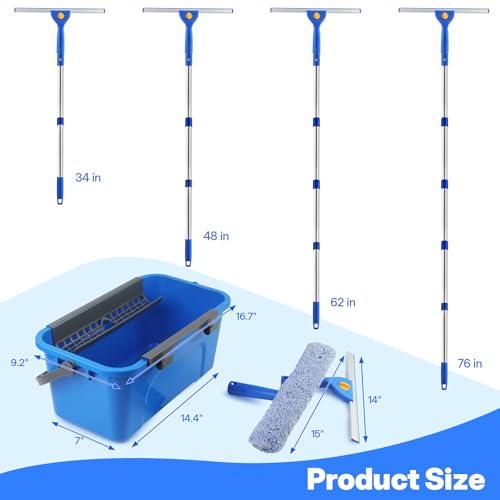Professional Window Cleaning Kit with Squeegee, Scrubber, Bucket & Poles