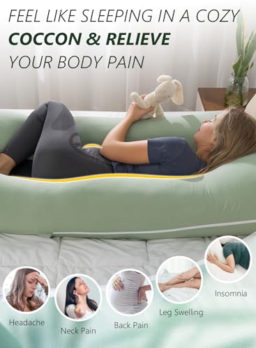 Sage Green 60-Inch U-Shaped Pregnancy Body Pillow for Comfortable Sleep