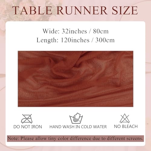 Terracotta Cheesecloth Table Runner 10ft Boho Gauze Runner for Thanksgiving Fall Wedding Baby Bridal Shower Party Decorations 32x120 Inches Long Rustic Cheese Cloth Table Runner