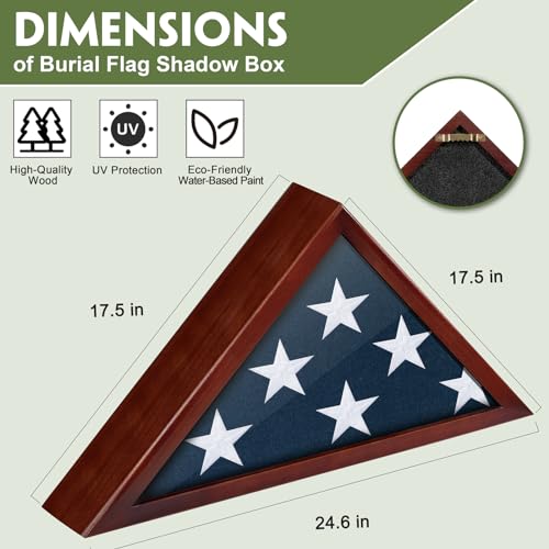 DANF FLAG 5x9.5 Red Burial Flag Display Case Glass Front Wood Memorial
