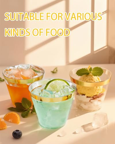 Ciaell 300 Pack Gold Rimmed Plastic Cups 9oz Disposable Party & Wedding Cups