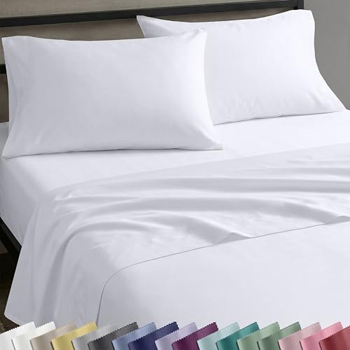 California Design Den Queen Cotton Sateen Sheets Set - Bright White, 4 Pc, Natural, Breathable, Softened with Wash, Deep Pockets