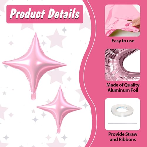 Pink Star Balloon,15Pcs Pink Star Foil Balloon,26/18/10 Inch Quadrangle Helium Balloons for Valentine's Day Graduation Wedding Birthday Prom Anniversary Baby Shower Party Decorations