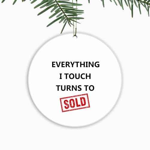 Funny Realtor Ornaments for Christmas Tree,Real Estate Agent Xmas Decorations,Cute Funny Ceramic Ornaments for Real Estate Agent, Realtor