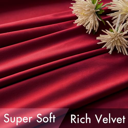 MIULEE Red Velvet Curtains 52x108 Inches, Pack of 2, Back Tab & Rod Pocket