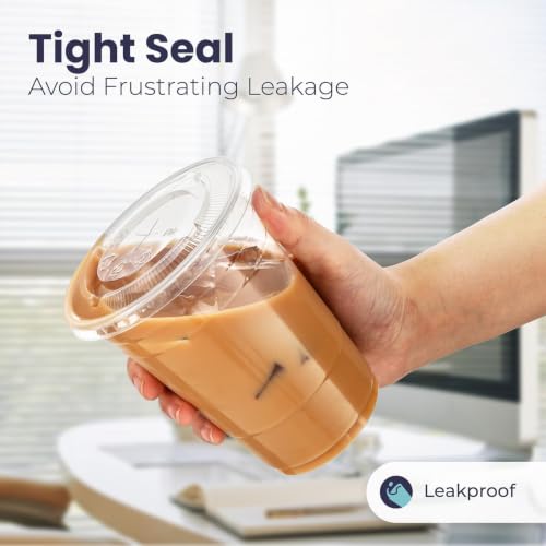 Fit Meal Prep 200 Pack 16 oz Plastic Iced Coffee Cups with Flat Lids