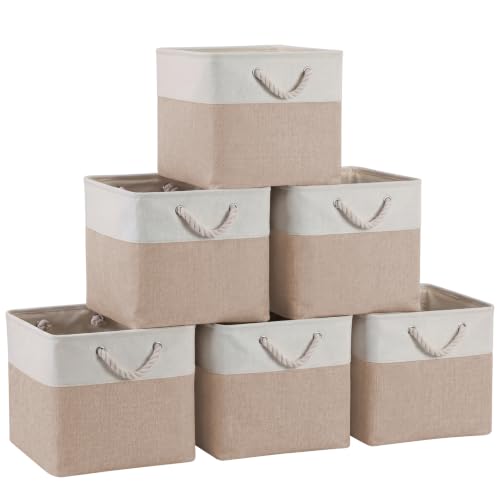 ISEMINGLA Foldable Fabric Storage Baskets 13x15x13 Inches, White & Beige, 6 Pack - Large Organizers for Clothes, Toys, Books