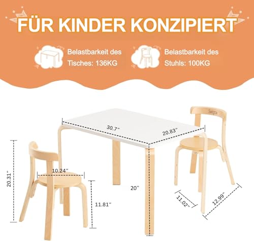 Swegrow Kids Table & 2 Chairs Set - Wooden Playroom Furniture, Rectangular 3 Pack