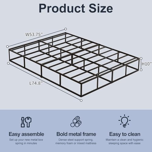 10 Inch Full Box Spring - Heavy Duty Metal Mattress Foundation with Fabric Cover, Noise-Free, Easy Assembly