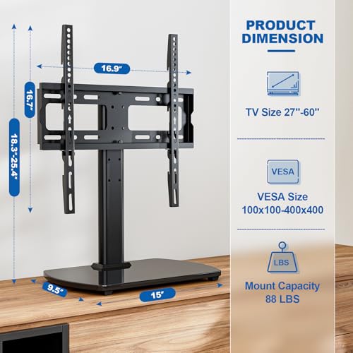 27-60 Inch Universal Swivel TV Stand with Height Adjustment & Safety Lock - Fits up to 88lbs
