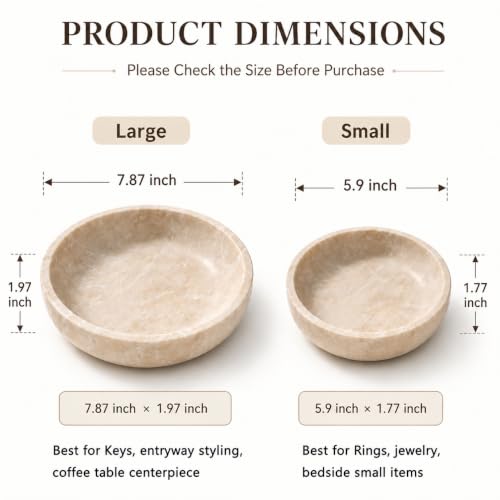 Beige Travertine Catchall Bowl - 7.87-Inch Decorative Jewelry & Key Dish
