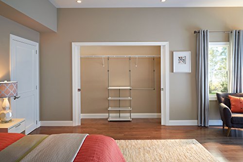 White Closet Maximizer™ Closet Accessory with 4 Shelves & Double Hang Rod - Adjustable, Tool-Free Installation