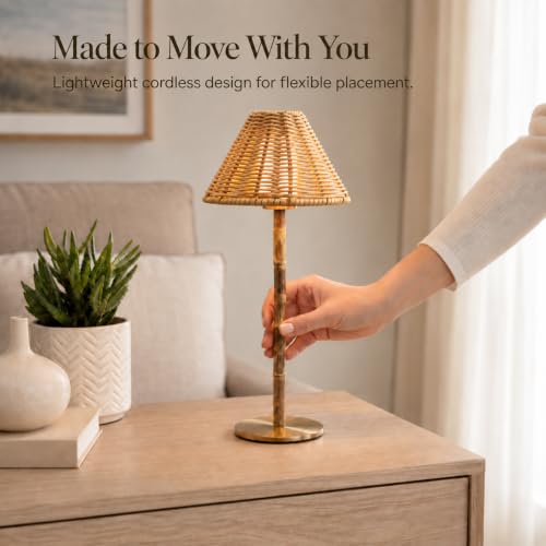 Bamboo Cordless LED Table Lamp – Rechargeable 24-Hour Battery,