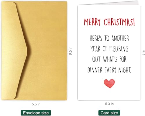 Heart Christmas Card for Husband Wife - Funny Holiday Card for Him Her, Unique 8x5.3in
