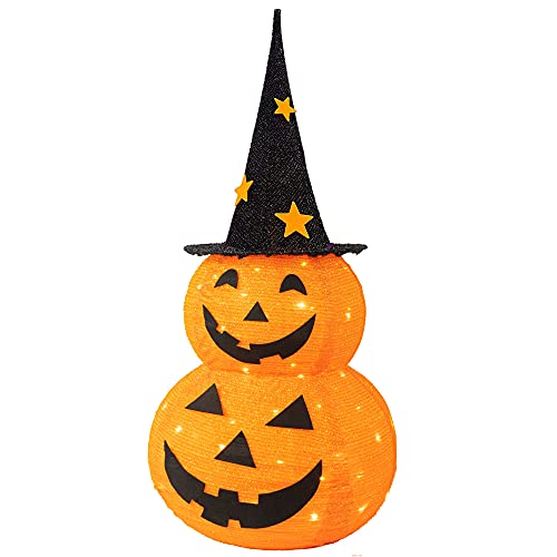 NEROSUN 3 FT Collapsible Lighted Pumpkin Man Halloween Decor with Star Hat, Indoor & Outdoor Garden Yard