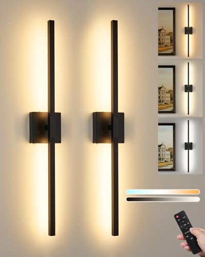 Black 32 Inch Battery Operated Wall Sconces with Remote Control - 2 Pack