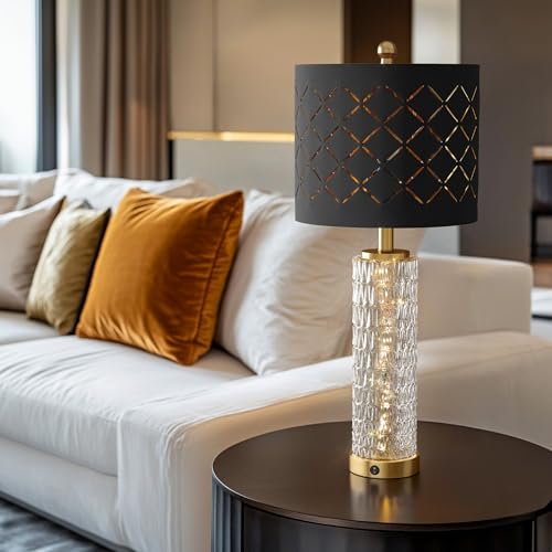 Set of 2 Gold and Black Bedside Table Lamps with Nightlight & USB Charging Ports - 27.75"