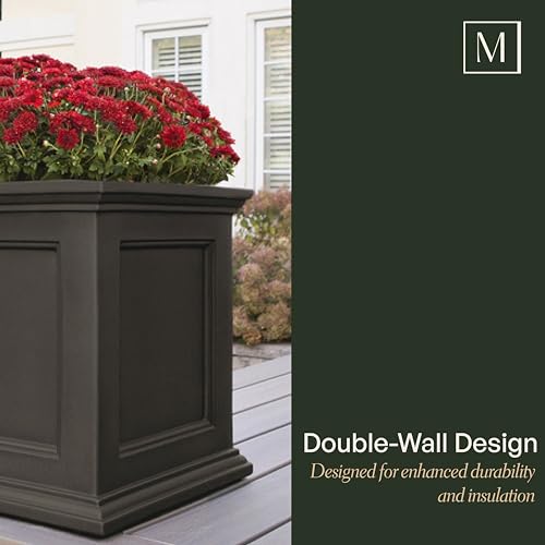 Self-Watering Square Planter 20in - Black Outdoor Garden Pot with Drainage