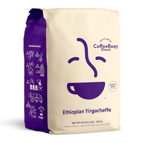 Light Ethiopian Yirgacheffe Coffee Beans 5lb Bag - Whole Beans, Bright Citrus & Floral Notes