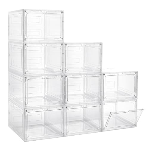 Stackable Clear Storage Bins with Lids - 19 Qt, 9 Pack, White, See-Through