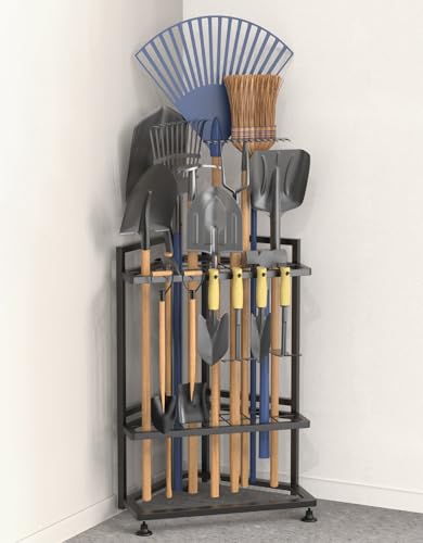 Garden Tool Organizer Metal Corner Rack for Long-Handled Tools & Brooms - Black Triangular