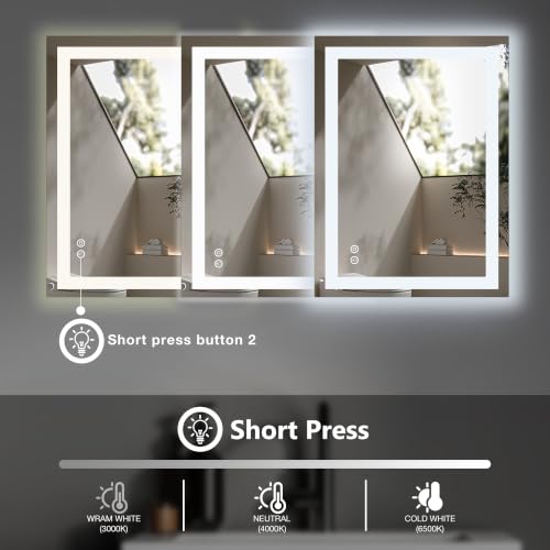 36x36 Inch LED Bathroom Mirror - Anti-Fog Rectangular Vanity Mirror with Touch Dimming, Color Temp & Memory - White