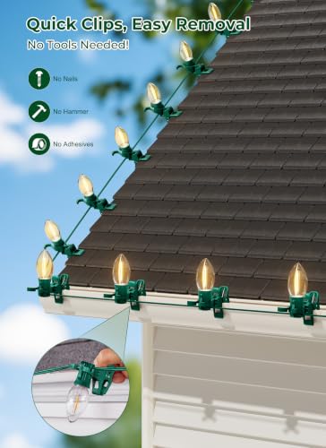 Brightown 100 Pack Green Universal C7 C9 Christmas Light Clips - Adjustable & Durable