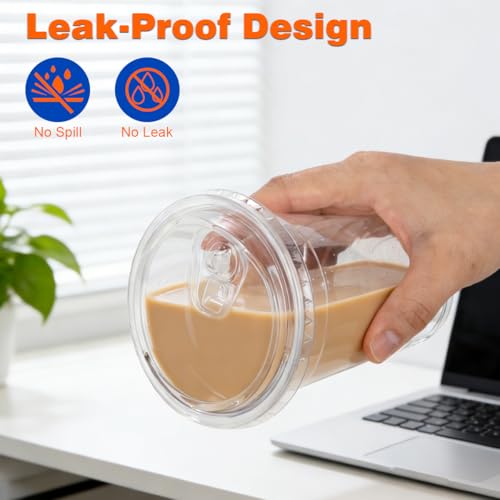 200 Pack 16 oz Clear Plastic Cups with Sip Lids - Disposable Cold Drink Cups - ARTLYMERS