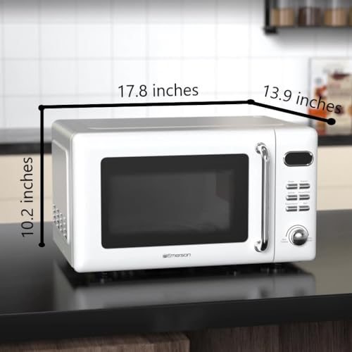 Emerson Retro White Countertop Microwave Oven 0.7 Cu Ft 700W with 5 Power Levels