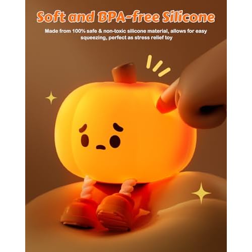 Luditek Pumpkin Night Light, Cute LED Lamp, Silicone Dimmable Nursery Nightlight for Kids, Silicone Rechargeable Bedside Touch Lamp, Funny Office Desk Halloween Decor for Woman and Kids