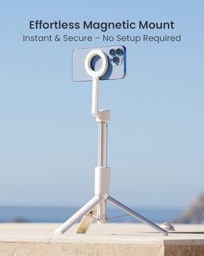 64-Inch Magnetic Phone Tripod for iPhone - White, Selfie Stick with MagSafe