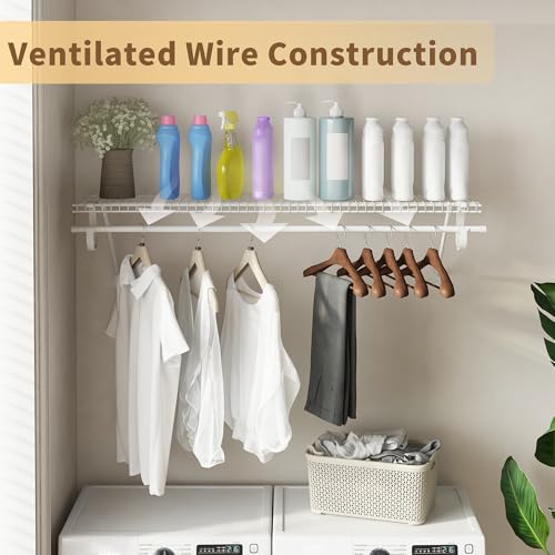 PROWORX 4 ft x 12 in Wall Mounted Closet Shelves with Hanging Rod - 2 Pack White Wire Storage Kit