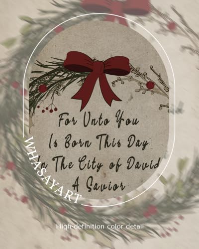 WHASAYART Framed 16x12 Christian Christmas Wreath Bow Wall Art – Vintage Style