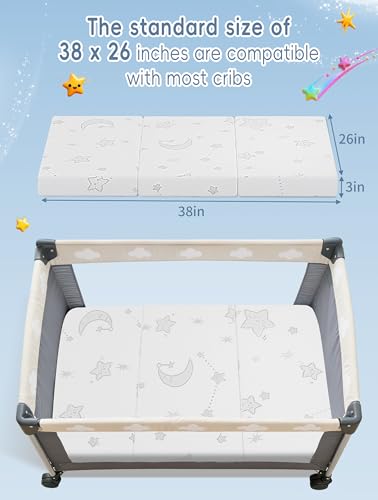 Travel Baby Mattress 38x26x3 Inches - Waterproof & Washable Pack N Play Foam