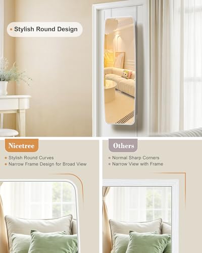 Nicetree Moon White Rounded Wall Jewelry Mirror Cabinet 3.78''D x 13.1''W x 40.75''H
