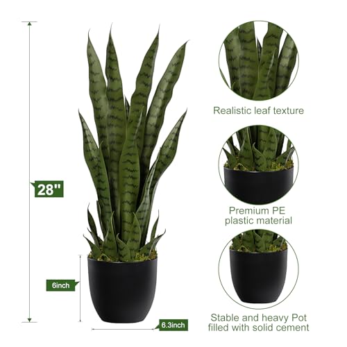 Artificial Snake Plant 28in Faux Sansevieria Indoor Outdoor Decor - Pet Safe