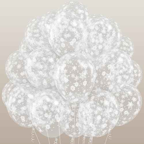 Snowflake Balloons 12 Inch Winter Wonderland Balloon Transparent Snowflake Latex Party Balloons Clear for Merry Christmas Xmas Snow Winter Baby Shower Princess Holiday Birthday Party Decoration