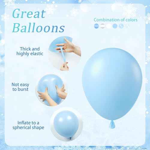 61pcs Winter Wonderland Balloons Set, Snowflake Confetti Balloons Blue Metallic Silver White Balloon for Snowflake Frozen Christmas Winter Wonderland Birthday Party Decoration
