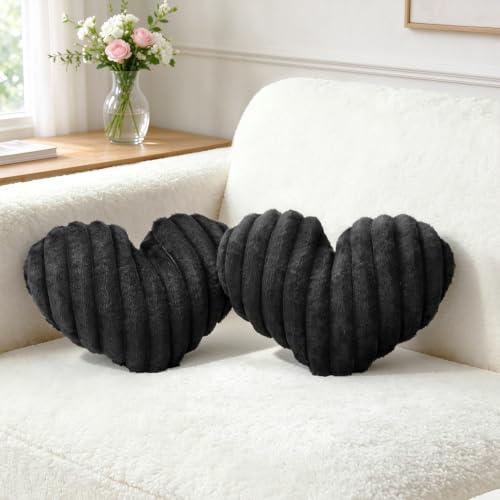 HKYUECHI 2PCS Black Heart Throw Pillows 16x13 Inches Decorative Couch Bed Accent