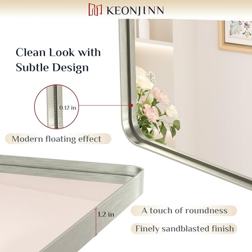 Keonjinn Brushed Nickel Bathroom Vanity Mirror 24 x 30 Inch Aluminum Frame - Variation of Brushed Nickel / 30"L x 24"W