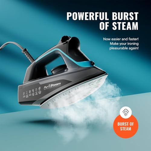 PurSteam SteamBurst+ 2.0 Steam Iron with Ceramic Soleplate & Self-Cleaning