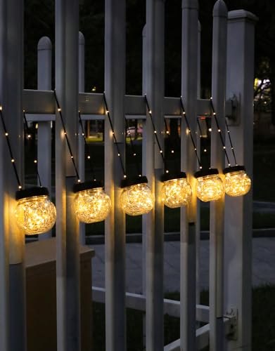 PARTPHONER 12-Pack Solar Lights Outdoor Hanging Lanterns with Cracked Glass | Warm White