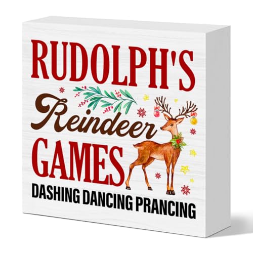 GYLUTD Rudolph Christmas Decorations Funny Reindeer Sign - Festive Wooden Holiday Decor