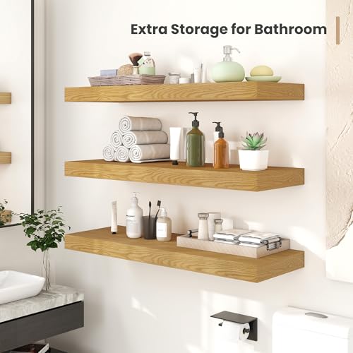 Deep Floating Wall Shelves Set of 2 - 36 x 12 Inches Oak Finish